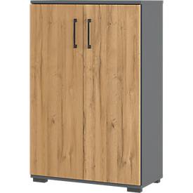 Flügeltürenschrank Profi 2.0, aus Holz, 3 Fächer in OH, B 800 x T 400 x H 1230 mm, Grandson Eiche/graphit