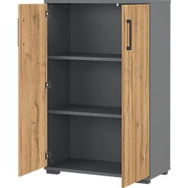 Flügeltürenschrank Profi 2.0, aus Holz, 3 Fächer in OH, B 800 x T 400 x H 1230 mm, Grandson Eiche/graphit