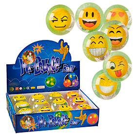 Flummi-Set, mit Licht, 12-tlg. Emojis - Kunststoff - 65 mm Durchmesser