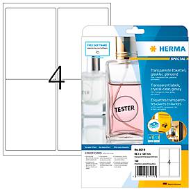 Folienetiketten HERMA 8019, permanenthaftend, selbstklebend, bedruckbar, No-Label-Effekt, B 99,1 x H 139 mm, Folie, transparent, 100 Stück/25 Blatt
