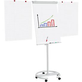 Franken Flipchart ECO Mobil F2400/N, 5 Rollen, höhenverstellbar, magnethaftend, 2 Seitenarme, Ablageschale, Kunststoff & Metall, Tafel 680 x 1050 mm