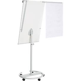 Franken Flipchart ECO Mobil F2400/N, 5 Rollen, höhenverstellbar, magnethaftend, 2 Seitenarme, Ablageschale, Kunststoff & Metall, Tafel 680 x 1050 mm