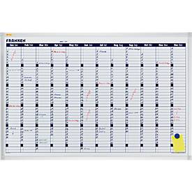Franken Kalender X-tra!Line VO-12, Jahresübersicht, magnethaftend, Ablageschale, B 900 x H 600 mm, Stahl & Aluminium, we