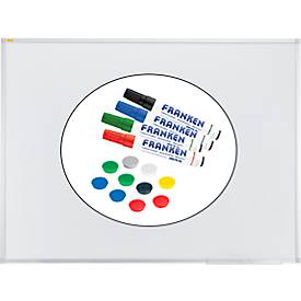 Franken Whiteboard X-tra!Line, staal, magnetisch, beschrijfbaar, B 1200 x H 900 mm, wit gelakt, incl. 4 whiteboard markers + 10 assorti gekleurde magneten