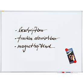 Franken Whiteboard X-tra!Line, wandmontage in staand en liggend formaat, frame van wit gelakt staal en aluminium, magnetisch, opbergbak, B 1200 x H 1200 mm