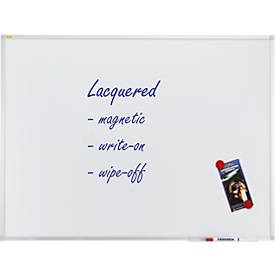 Franken Whiteboard X-tra!Line, wandmontage in staand en liggend formaat, frame van wit gelakt staal en aluminium, magnetisch, opbergbak, B 1200 x H 900 mm