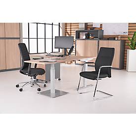 Freischwinger, B 470 x T 470 x H 427 mm, inkl. Armlehnen, stapelbar bis 3 Stück, gepolstert & mit Stoffbezug, schwarz