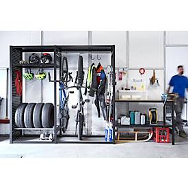 Freizeitregal/Multiregal-Steckregalkombination ORDO Flex, multifunktional, 3 Fachböden, ohne Werkbank, Feldlast 500 kg, B 2370 x T 635 x 2200 mm, tiefschwarz RAL 9005