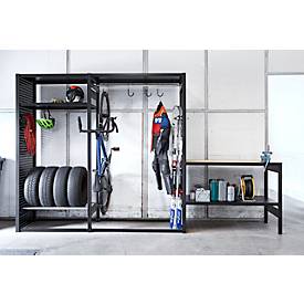 Freizeitregal/Multiregal-Steckregalkombination ORDO Flex, multifunktional, 3 Fachböden, ohne Werkbank, Feldlast 500 kg, B 2370 x T 635 x 2200 mm, tiefschwarz RAL 9005