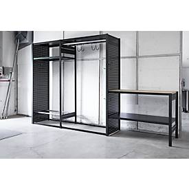 Freizeitregal/Multiregal-Steckregalkombination ORDO Flex, multifunktional, 3 Fachböden, ohne Werkbank, Feldlast 500 kg, B 2370 x T 635 x 2200 mm, tiefschwarz RAL 9005