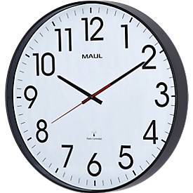 Funk Wanduhr Maul MAULclimb, rund, für Innenräume, extra große arabische Zahlen, Minuten & Stundeneinheiten, ∅ 470 mm, Kunststoff & Mineralglas, schwarz-weiß-schwarz, inkl. Batterie