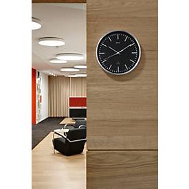 Funk Wanduhr Maul MAULfly, schwarz, rund, für Innenräume ∅ 300 mm, Auto-Zeitumstellung, Kunststoff & Glas mit Batterie