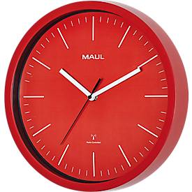 Funk Wanduhr Maul MAULjump, rund, für Innenräume, Minuten & Stundeneinheiten, ∅ 305 mm, Kunststoff & Mineralglas, rot-weiß, inkl. Batterie