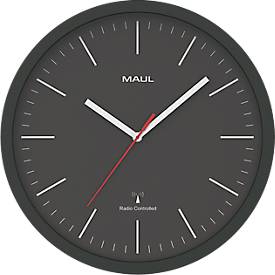 Funk Wanduhr Maul MAULjump, rund, für Innenräume, Minuten & Stundeneinheiten, ∅ 305 mm, Kunststoff & Mineralglas, schwarz-weiß, inkl. Batterie