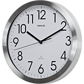 Funk Wanduhr Maul MAULmove, rund, für Innenräume, arabische Zahlen, Minuten & Stundeneinheiten, ∅ 305 mm, Aluminium & Mineralglas, alufarben-weiß-schwarz, inkl. Batterie