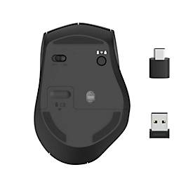 Funkmaus hama MW-600, für Rechtshänder, Dual-Modus mit USB-A & USB-C Nano Empfänger, 6 Tasten & Scrollrad, 1000-2400 dpi, Batterie, schwarz