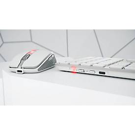 Funktastatur mit Maus Cherry DW 9100 SLIM, QWERTZ, USB/Bluetooth, wiederaufladbar, Maus mit 6 Tasten, bis 2400 dpi, bis 10 m, silber-weiß