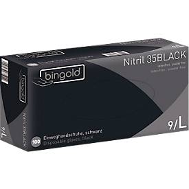 Gants de protection BINGOLD Nitrile 35BLACK, à usage unique, bouts des doigts microtexturés, non poudrés, nitrile, noir, taille L, 100 pièces