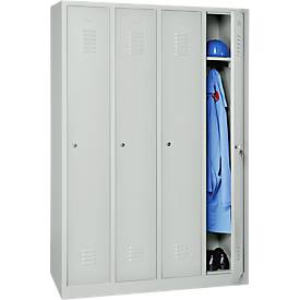 Garderobekast, 4 deuren, B 1170 x H 1800 mm, cilinderslot, lichtgrijs