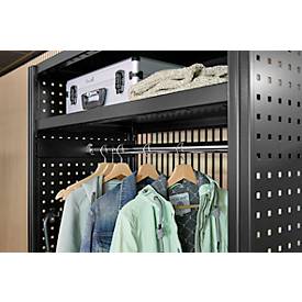 Garderoben-Steckregal ORDO Flex, multifunktional, 2 Fachböden, Wannenboden, Kleiderstange, Feldlast 1200 kg, B 1060 x T 535 x H 2000 mm, tiefschwarz RAL 9005