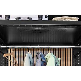 Garderoben-Steckregal ORDO Flex, multifunktional, 2 Fachböden, Wannenboden, Kleiderstange, Feldlast 1200 kg, B 1060 x T 535 x H 2000 mm, tiefschwarz RAL 9005