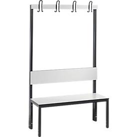 Garderobenbank Basic Plus, 1-seitig, Rückenlehne, Fußgestell schw.grau RAL 7021, mit/ohne Schuhrost, diverse Breiten & Dekore