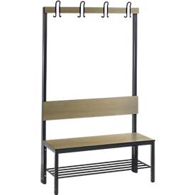 Garderobenbank Basic Plus, 1-seitig, Rückenlehne, mit Schuhrost, Fußgestell schwarzgrau RAL 7021, B 1000 mm, Dekor Eiche Ser.