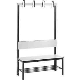 Garderobenbank Basic Plus, 1-seitig, Rückenlehne, mit Schuhrost, Fußgestell schwarzgrau RAL 7021, B 1000 mm, Dekor weiß