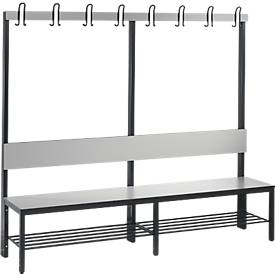 Garderobenbank Basic Plus, 1-seitig, Rückenlehne, mit Schuhrost, Fußgestell schwarzgrau RAL 7021, B 1960 mm, Dekor silbergrau