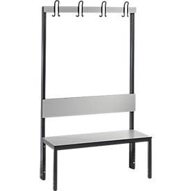 Garderobenbank Basic Plus, 1-seitig, Rückenlehne, ohne Schuhrost, Fußgestell schwarzgrau RAL 7021, B 1000 mm, Dekor silbergrau