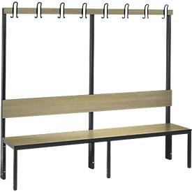 Garderobenbank Basic Plus, 1-seitig, Rückenlehne, ohne Schuhrost, Fußgestell schwarzgrau RAL 7021, B 1960 mm, Dekor Eiche Ser.