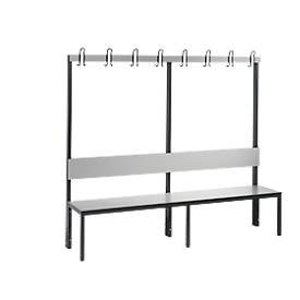 Garderobenbank Basic Plus, 1-seitig, Rückenlehne, ohne Schuhrost, Fußgestell schwarzgrau RAL 7021, B 1960 mm, Dekor silbergrau