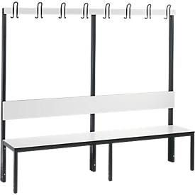 Garderobenbank Basic Plus, 1-seitig, Rückenlehne, ohne Schuhrost, Fußgestell schwarzgrau RAL 7021, B 1960 mm, Dekor weiß