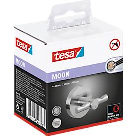 Garderobenhaken tesa Moon, Befestigung ohne Bohren, inkl. Klebelösung, ablösbar, Edelstahloptik