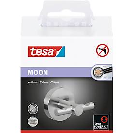 Garderobenhaken tesa Moon, Befestigung ohne Bohren, inkl. Klebelösung, ablösbar, Edelstahloptik