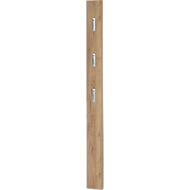 Garderobenpaneel, MDF melaminharzbeschichtet, 3 ausklappbare Haken, ca. B 150 x T 30 x H 1700 mm, Navarra-Eiche