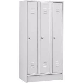 Garderobenschrank mit Sockel, 3 Abteile, Zylinderschloss