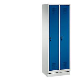 Garderobenspind Evolo S 3000, mit Sockel, 2 Abteile, Sicherheitsdrehriegelverschluss, lichtgrau RAL 7035/enzianblau RAL 5010