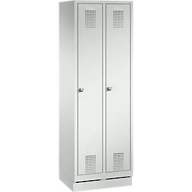 Garderobenspind Evolo S 3000, mit Sockel, 2 Abteile, Zylinderschloss, lichtgrau RAL 7035/lichtgrau RAL 7035