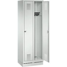 Garderobenspind Evolo S 3000, mit Sockel, 2 Abteile, Zylinderschloss, lichtgrau RAL 7035/lichtgrau RAL 7035