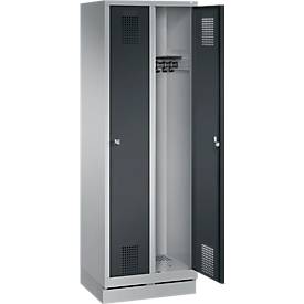 Garderobenspind Evolo S 3000, mit Sockel, 2 Abteile, Zylinderschloss, weißaluminium RAL 9006/anthrazit RAL 7016