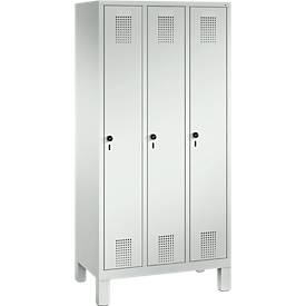 Garderobenspind Evolo S 3000, Stahl, 3 Abteile, Sicherheitsdrehriegelverschluss, lichtgrau RAL 7035/lichtgrau RAL 7035