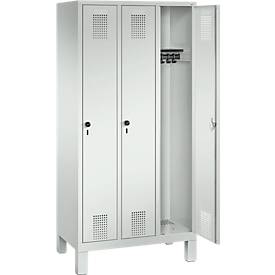 Garderobenspind Evolo S 3000, Stahl, 3 Abteile, Sicherheitsdrehriegelverschluss, lichtgrau RAL 7035/lichtgrau RAL 7035