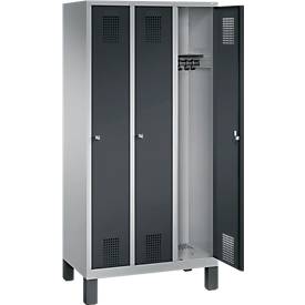 Garderobenspind Evolo S 3000, Stahl, 3 Abteile, Zylinderschloss, weißaluminium RAL 9006/anthrazit RAL 7016
