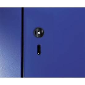 Garderobenspind Evolo S 3000, Stahl, m. Füßen, 2 Abteile m. jew. B 300 mm, Sicherheitsdrehriegelverschluss, lichtgrau RAL 7035/enzianblau RAL 5010