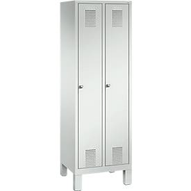 Garderobenspind Evolo S 3000, Stahl, m. Füßen, 2 Abteile m. jew. B 300 mm, Zylinderschloss, lichtgrau RAL 7035/lichtgrau RAL 7035