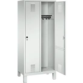Garderobenspind Evolo S 3000, Stahl, m. Füßen, 2 Abteile m. jew. B 400 mm, Sicherheitsdrehriegelverschluss, lichtgrau RAL 7035/lichtgrau RAL 7035