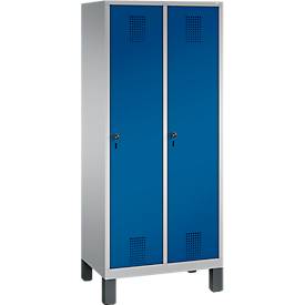 Garderobenspind Evolo S 3000, Stahl, m. Füßen, 2 Abteile m. jew. B 400 mm, Sicherheitsdrehriegelverschluss, weißaluminium RAL 9006/enzianblau RAL 5010