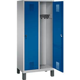 Garderobenspind Evolo S 3000, Stahl, m. Füßen, 2 Abteile m. jew. B 400 mm, Sicherheitsdrehriegelverschluss, weißaluminium RAL 9006/enzianblau RAL 5010