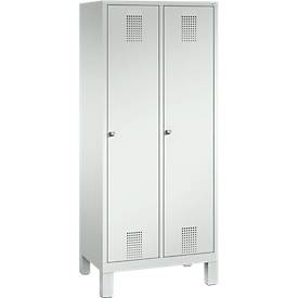 Garderobenspind Evolo S 3000, Stahl, m. Füßen, 2 Abteile m. jew. B 400 mm, Zylinderschloss, lichtgrau RAL 7035/lichtgrau RAL 7035